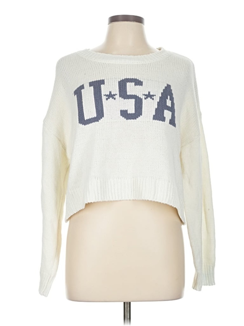 Grayson Threads Cream Cropped Sweater with Navy USA Graphic